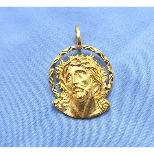 18K Yellow Gold Religious Jesus Head Charm Pendant