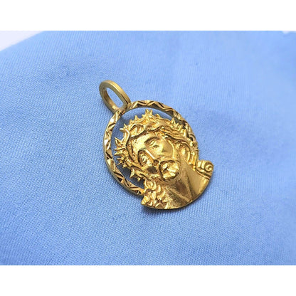 18K Yellow Gold Religious Jesus Head Charm Pendant