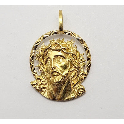 18K Yellow Gold Religious Jesus Head Charm Pendant