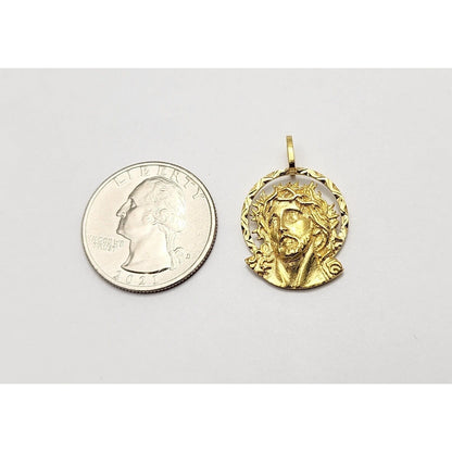 18K Yellow Gold Religious Jesus Head Charm Pendant