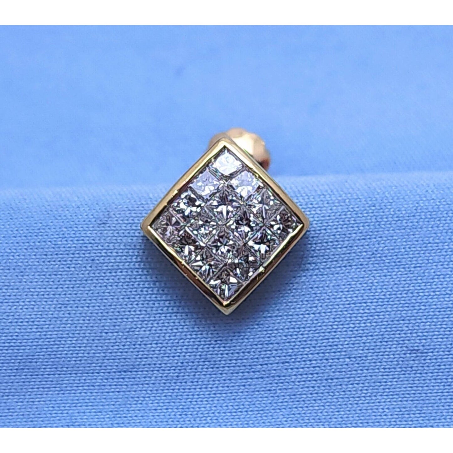 Single 14K Yellow Gold Square Shaped Princess Cut Diamond Stud Earring