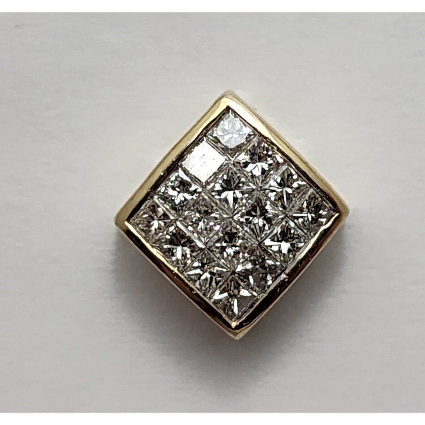 Single 14K Yellow Gold Square Shaped Princess Cut Diamond Stud Earring