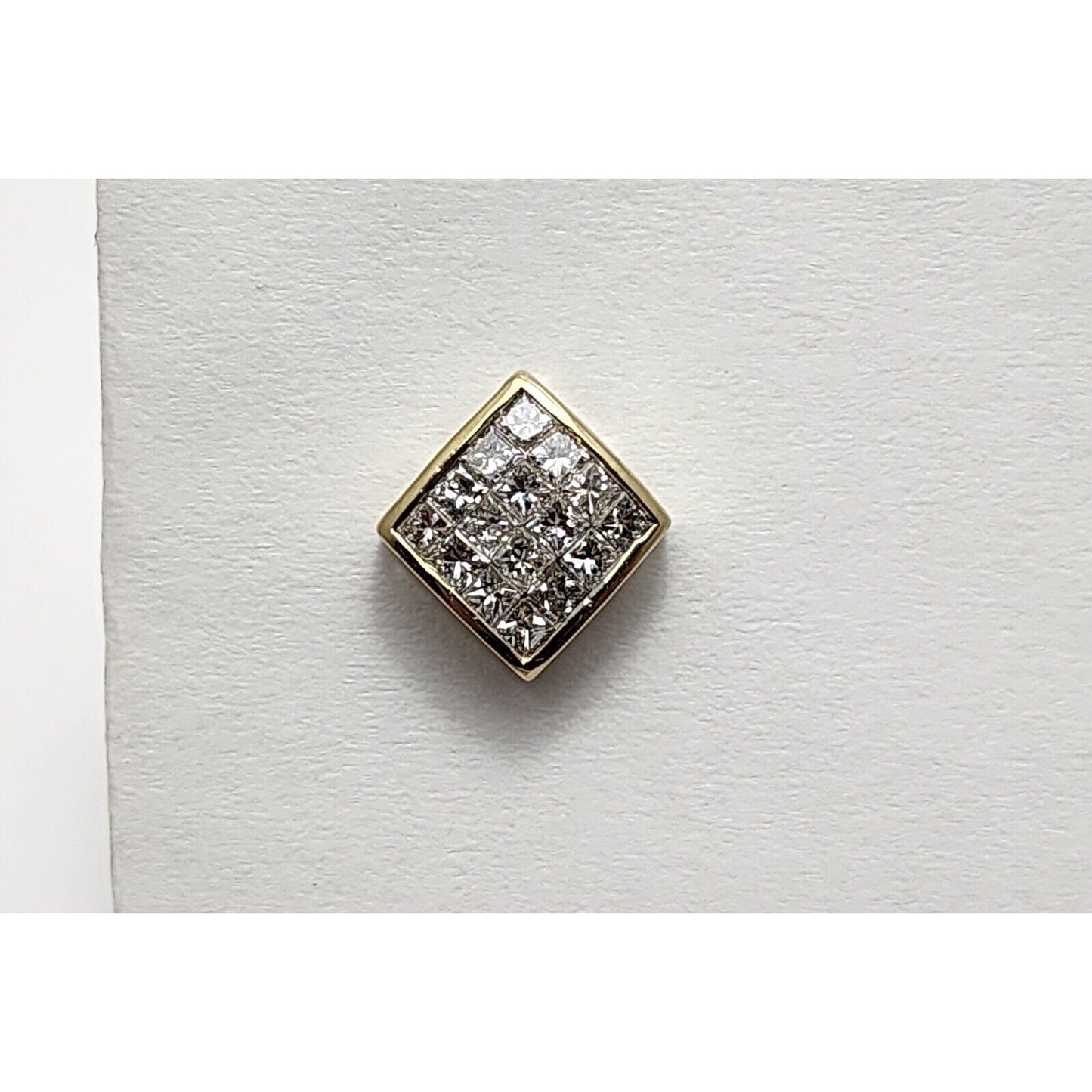 Single 14K Yellow Gold Square Shaped Princess Cut Diamond Stud Earring