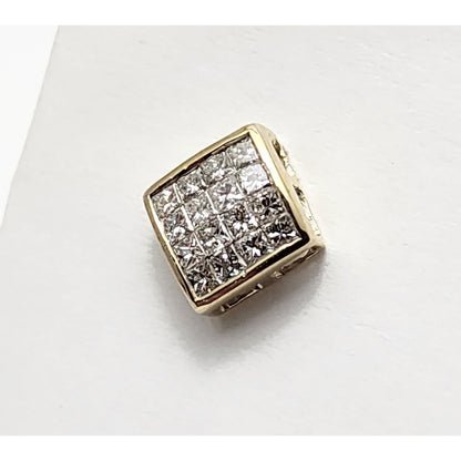 Single 14K Yellow Gold Square Shaped Princess Cut Diamond Stud Earring