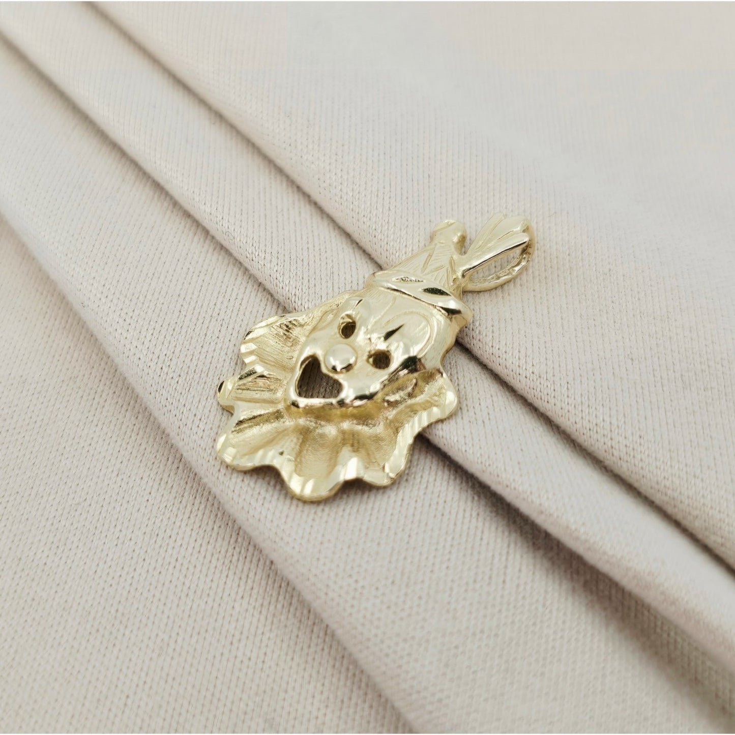 14K Yellow Gold Laughing Clown Dangle Charm Pendant