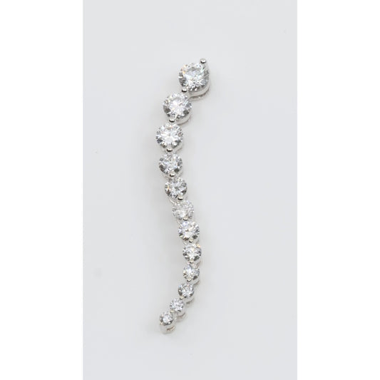 14K White Gold Graduated Round Cut Diamond Curved Bar Charm Pendant