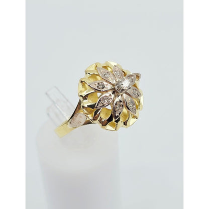 18K Two Tone Gold Floral Flower Diamond Ring