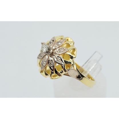 18K Two Tone Gold Floral Flower Diamond Ring