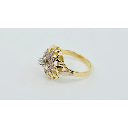 18K Two Tone Gold Floral Flower Diamond Ring