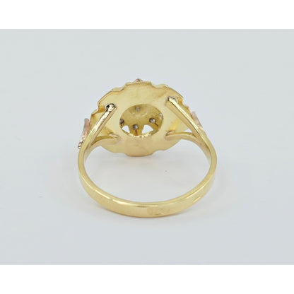 18K Two Tone Gold Floral Flower Diamond Ring