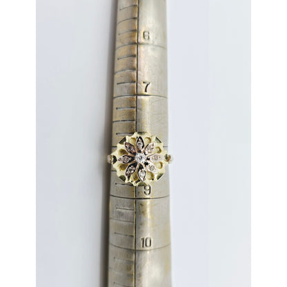 18K Two Tone Gold Floral Flower Diamond Ring