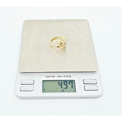 18K Two Tone Gold Floral Flower Diamond Ring