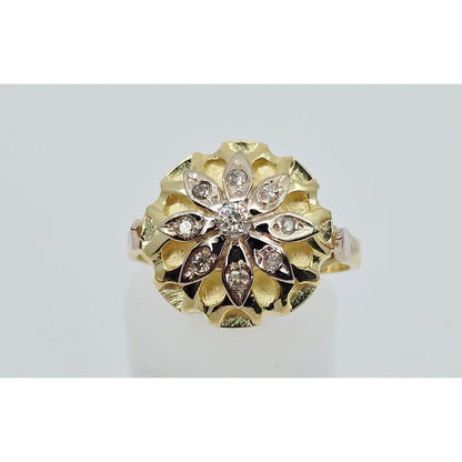 18K Two Tone Gold Floral Flower Diamond Ring