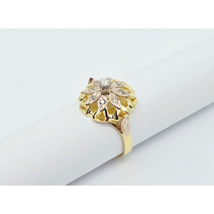 18K Two Tone Gold Floral Flower Diamond Ring