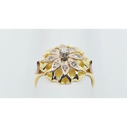 18K Two Tone Gold Floral Flower Diamond Ring