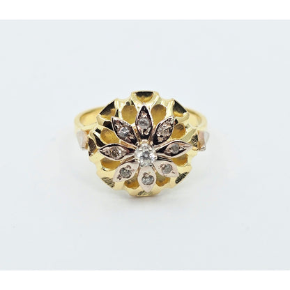 18K Two Tone Gold Floral Flower Diamond Ring