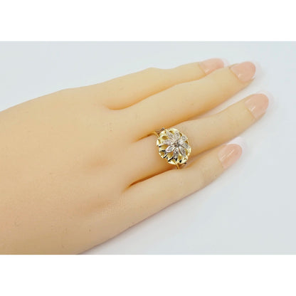 18K Two Tone Gold Floral Flower Diamond Ring