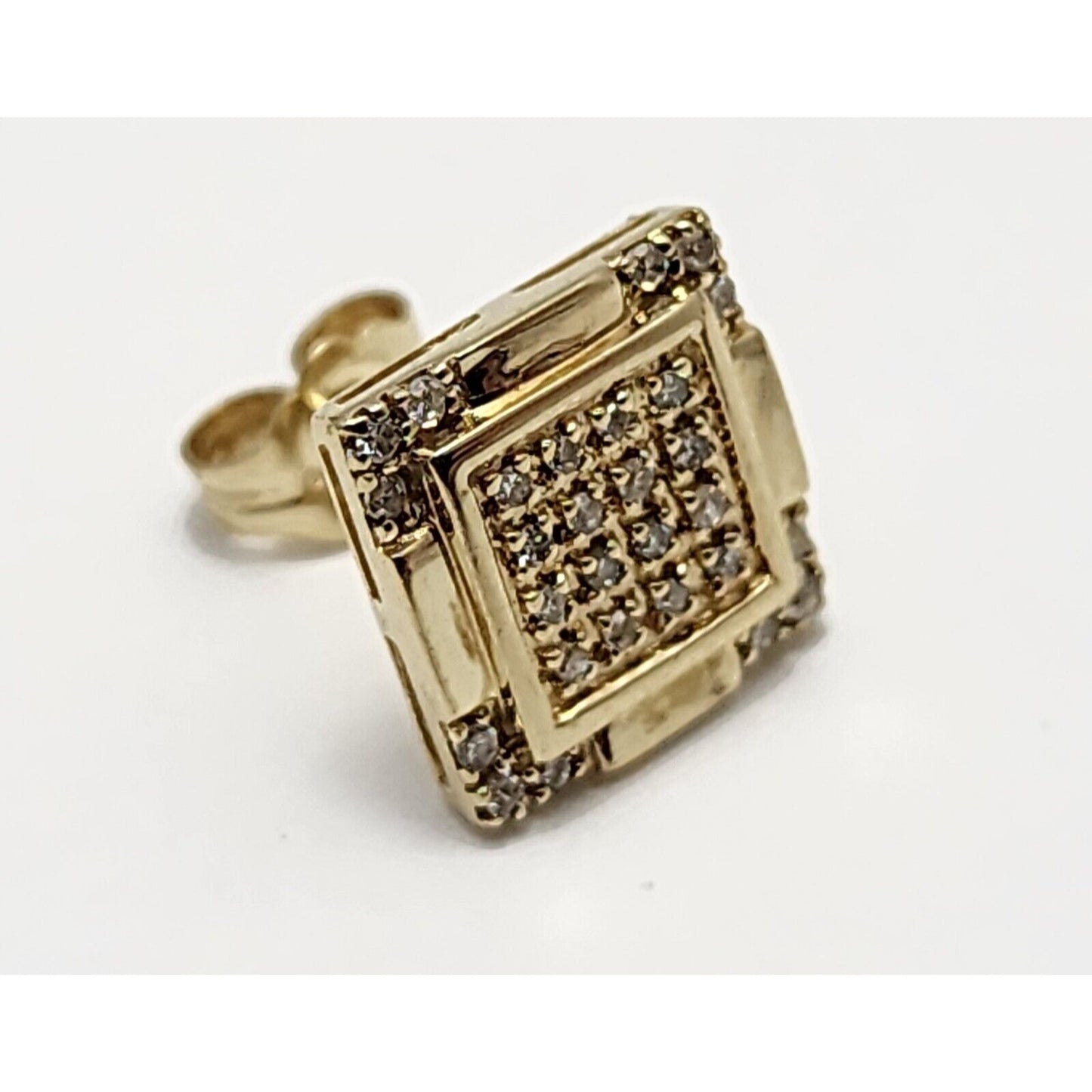 Single 10K Yellow Gold Square Shaped Diamond Stud Earring