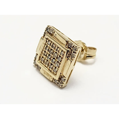 Single 10K Yellow Gold Square Shaped Diamond Stud Earring