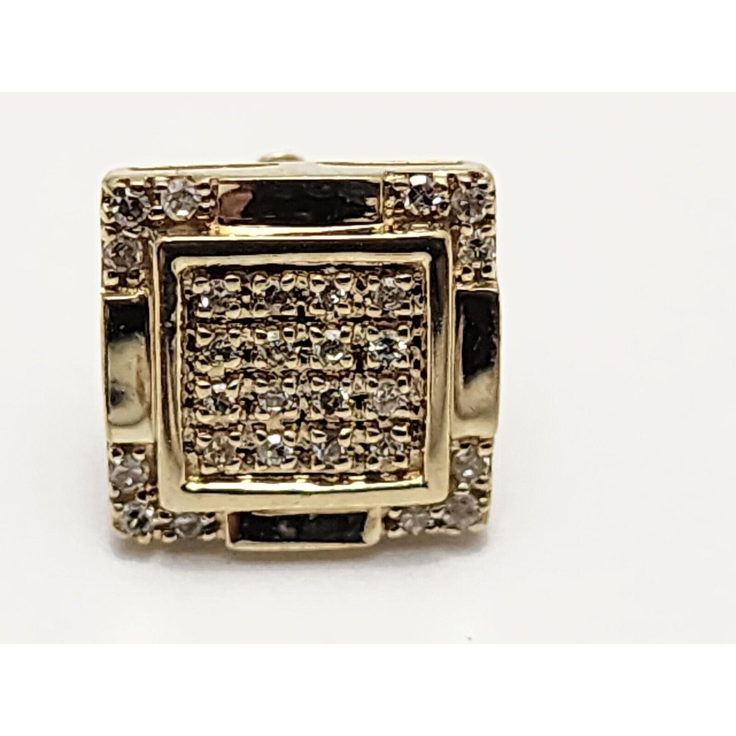 Single 10K Yellow Gold Square Shaped Diamond Stud Earring