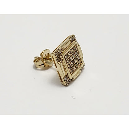 Single 10K Yellow Gold Square Shaped Diamond Stud Earring