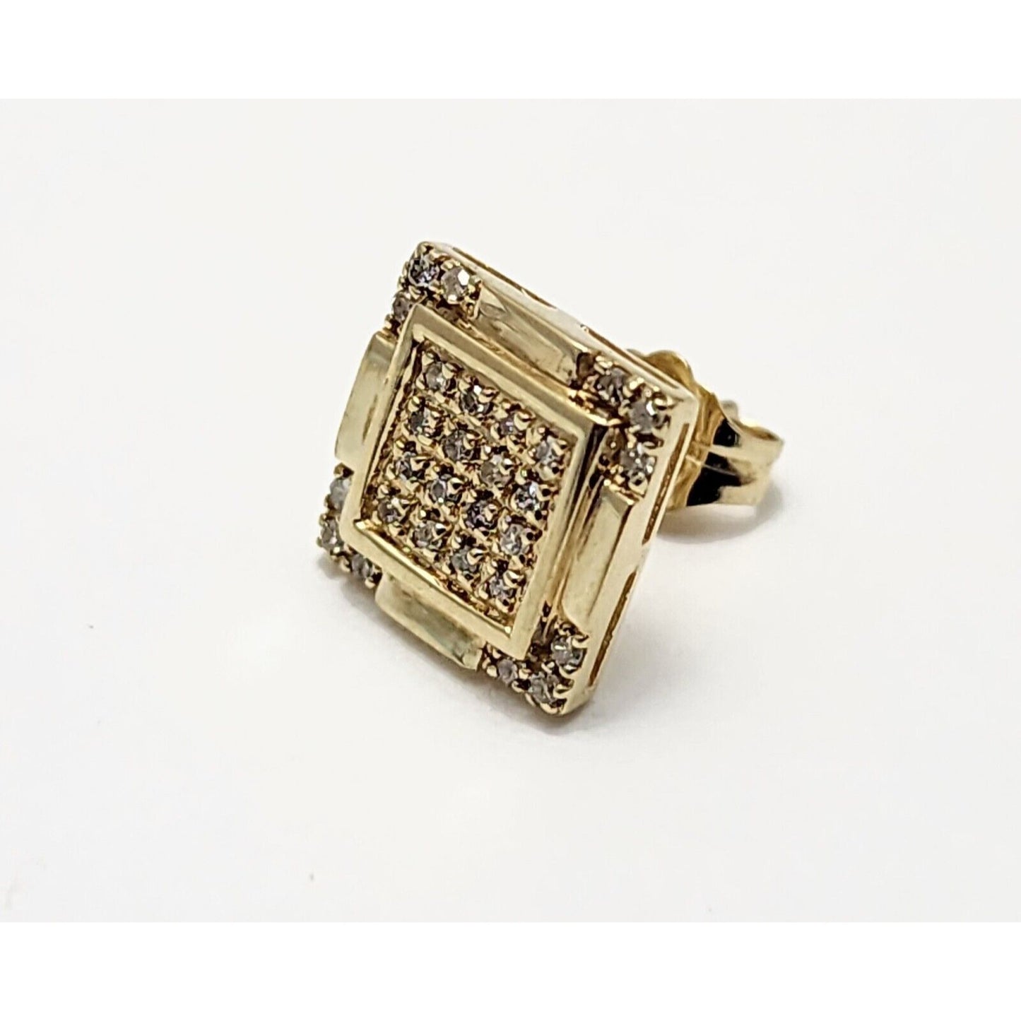 Single 10K Yellow Gold Square Shaped Diamond Stud Earring