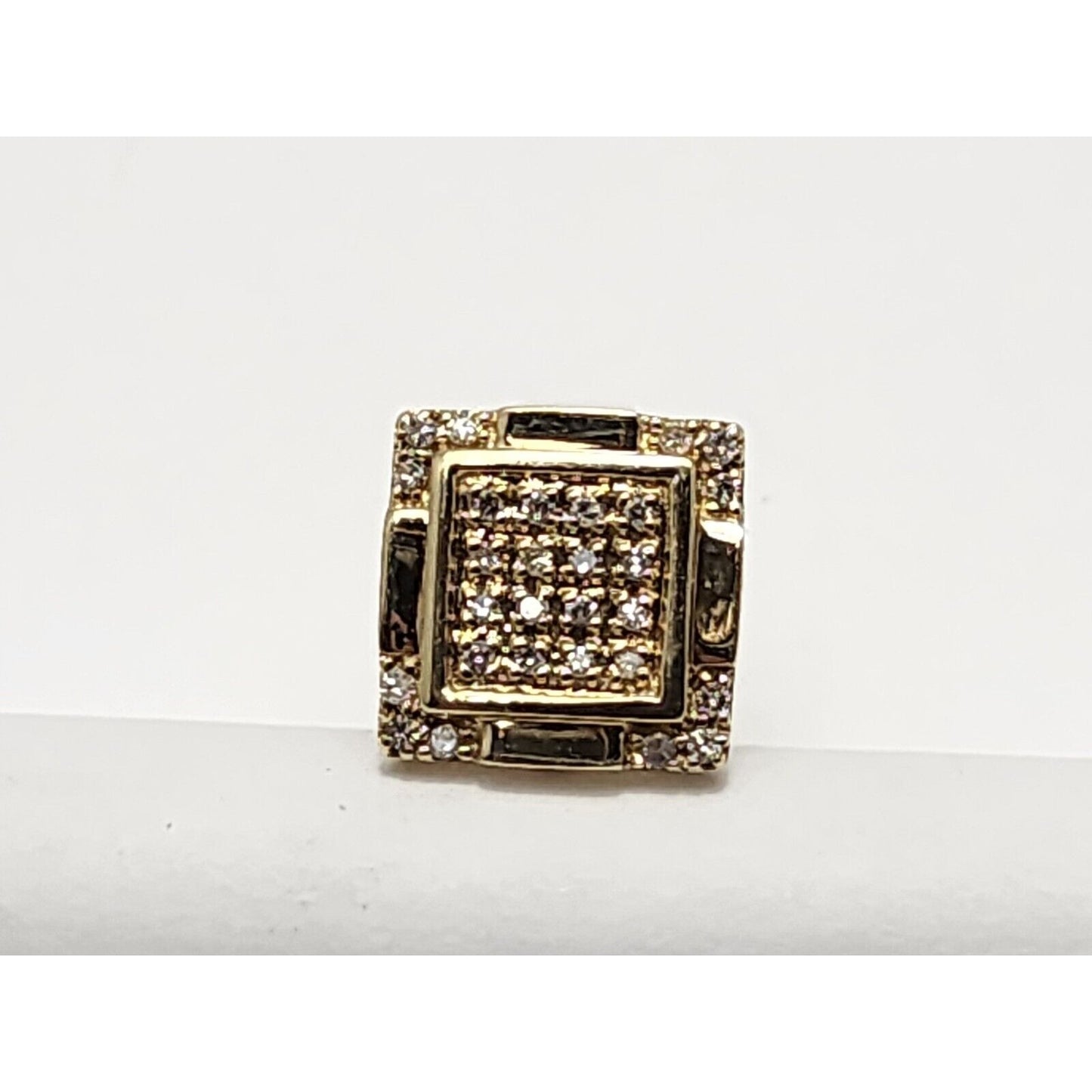 Single 10K Yellow Gold Square Shaped Diamond Stud Earring