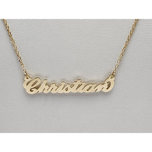 14K Yellow Gold Initial Name "Christian" Charm Pendant Cable Link Chain Necklace