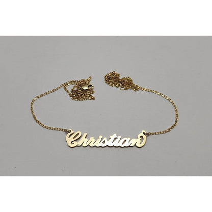 14K Yellow Gold Initial Name "Christian" Charm Pendant Cable Link Chain Necklace