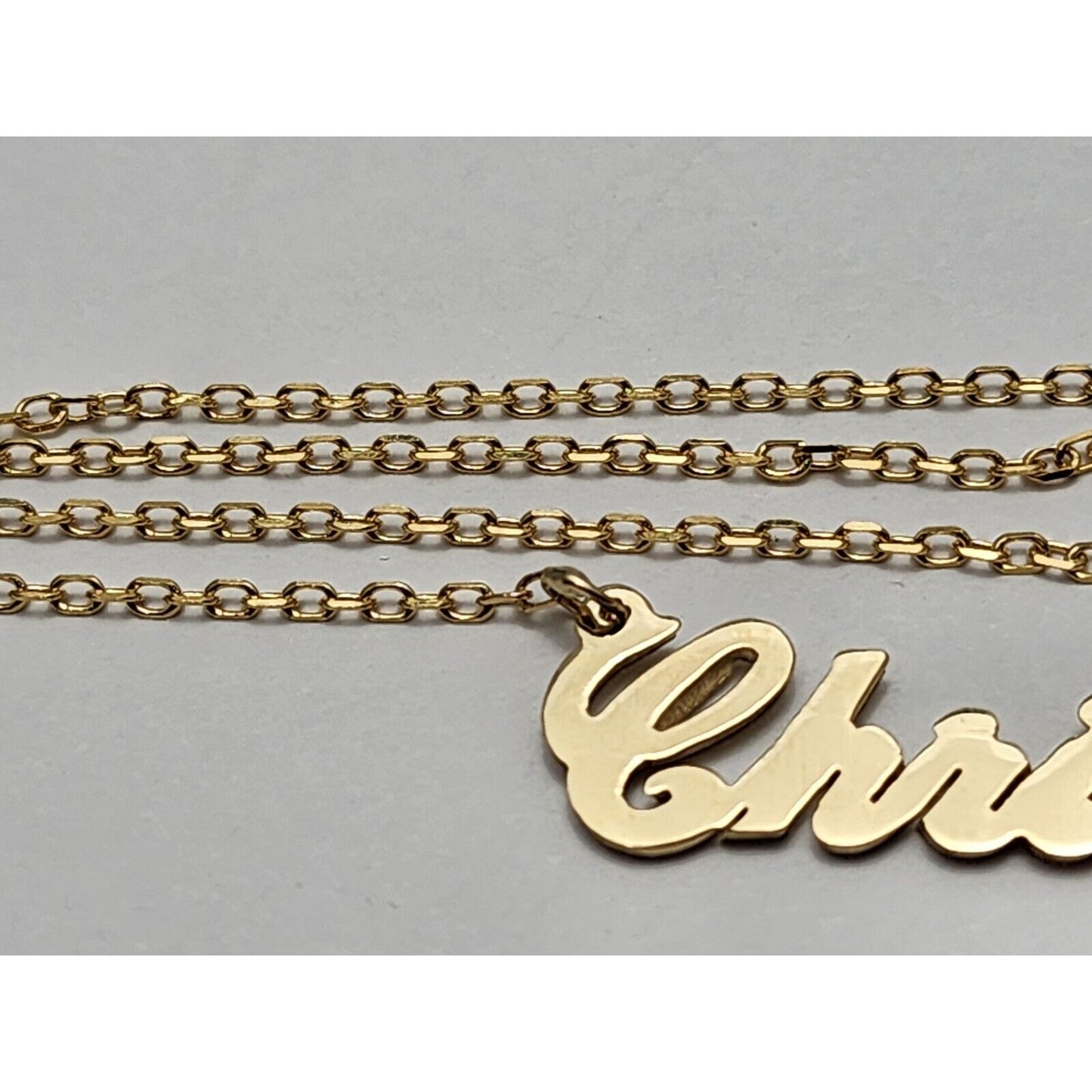 14K Yellow Gold Initial Name "Christian" Charm Pendant Cable Link Chain Necklace