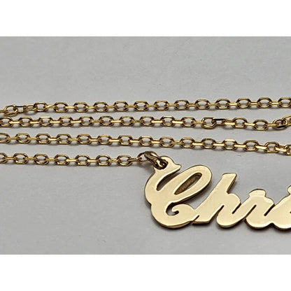 14K Yellow Gold Initial Name "Christian" Charm Pendant Cable Link Chain Necklace