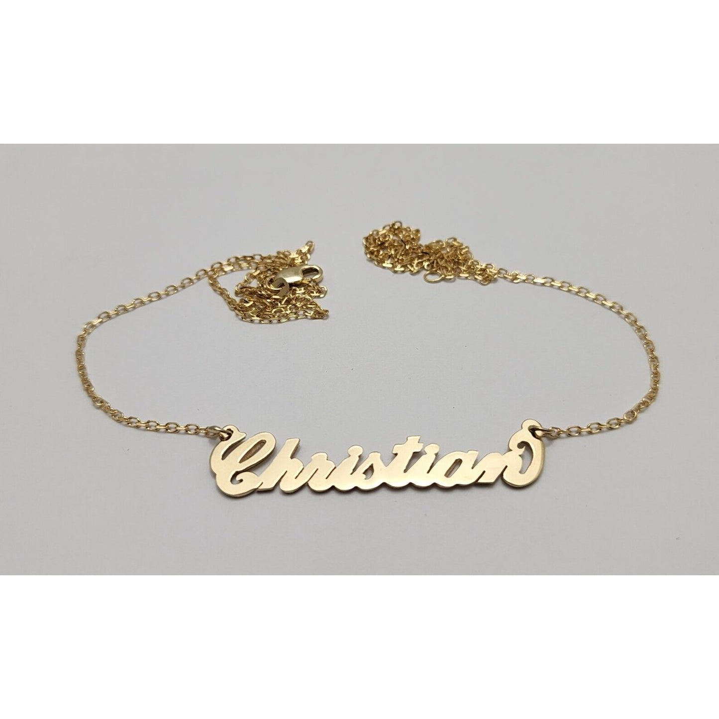 14K Yellow Gold Initial Name "Christian" Charm Pendant Cable Link Chain Necklace