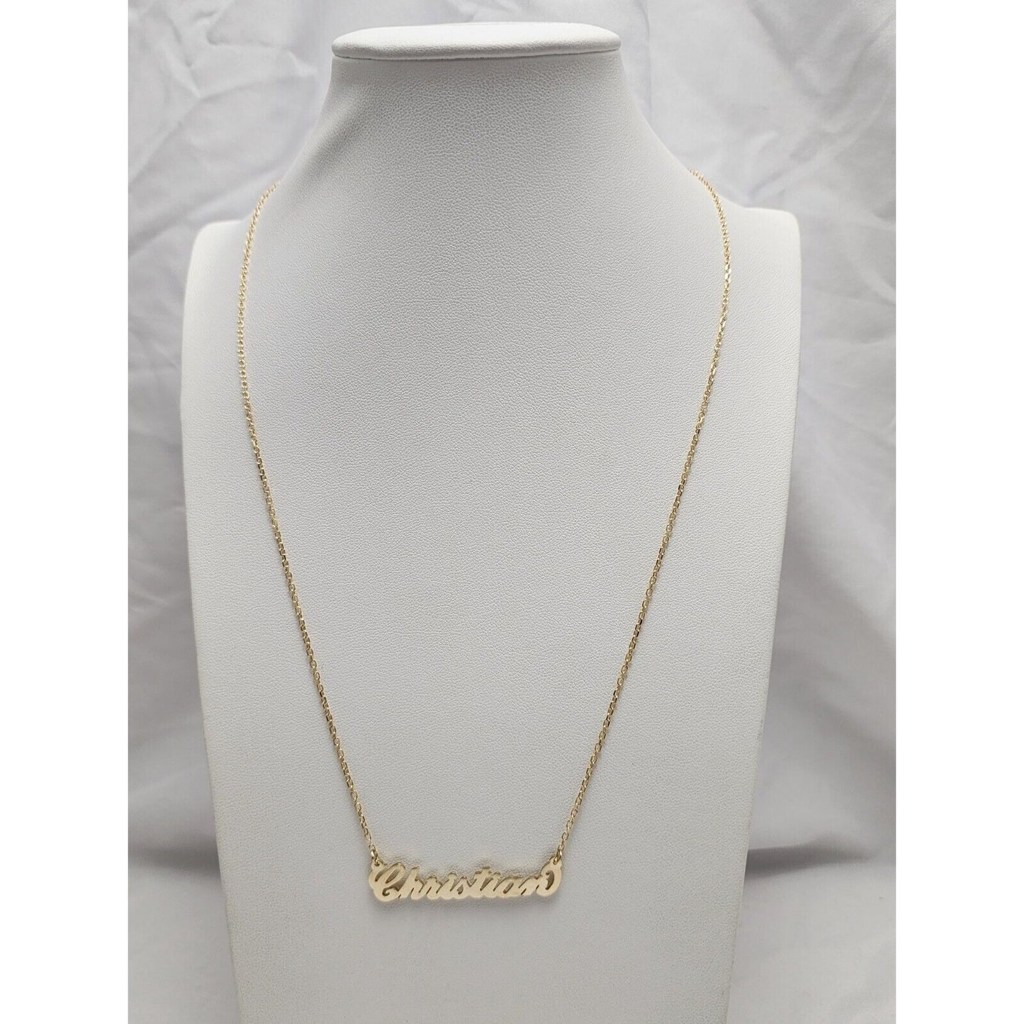 14K Yellow Gold Initial Name "Christian" Charm Pendant Cable Link Chain Necklace