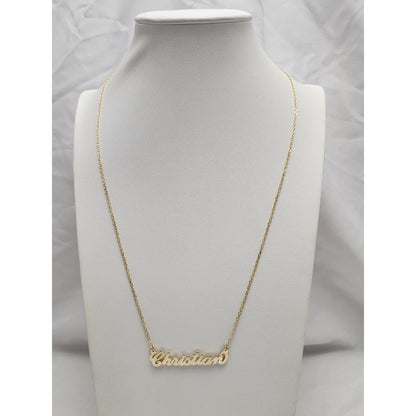 14K Yellow Gold Initial Name "Christian" Charm Pendant Cable Link Chain Necklace