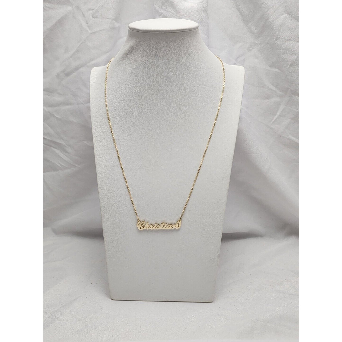14K Yellow Gold Initial Name "Christian" Charm Pendant Cable Link Chain Necklace