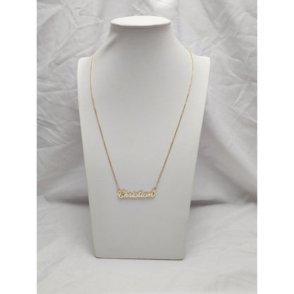 14K Yellow Gold Initial Name "Christian" Charm Pendant Cable Link Chain Necklace