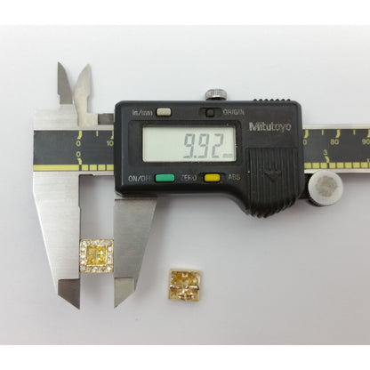 Unique 14K Yellow Gold Diamond & Yellow Colored Stones Square Stud Earrings
