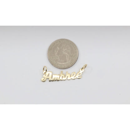 14K Yellow Gold Name Initial "Ambree" Charm Pendant