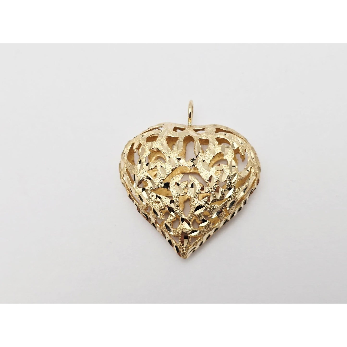 14K Yellow Gold Diamond Cut Puffy Heart Charm Pendant