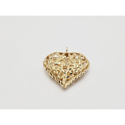 14K Yellow Gold Diamond Cut Puffy Heart Charm Pendant