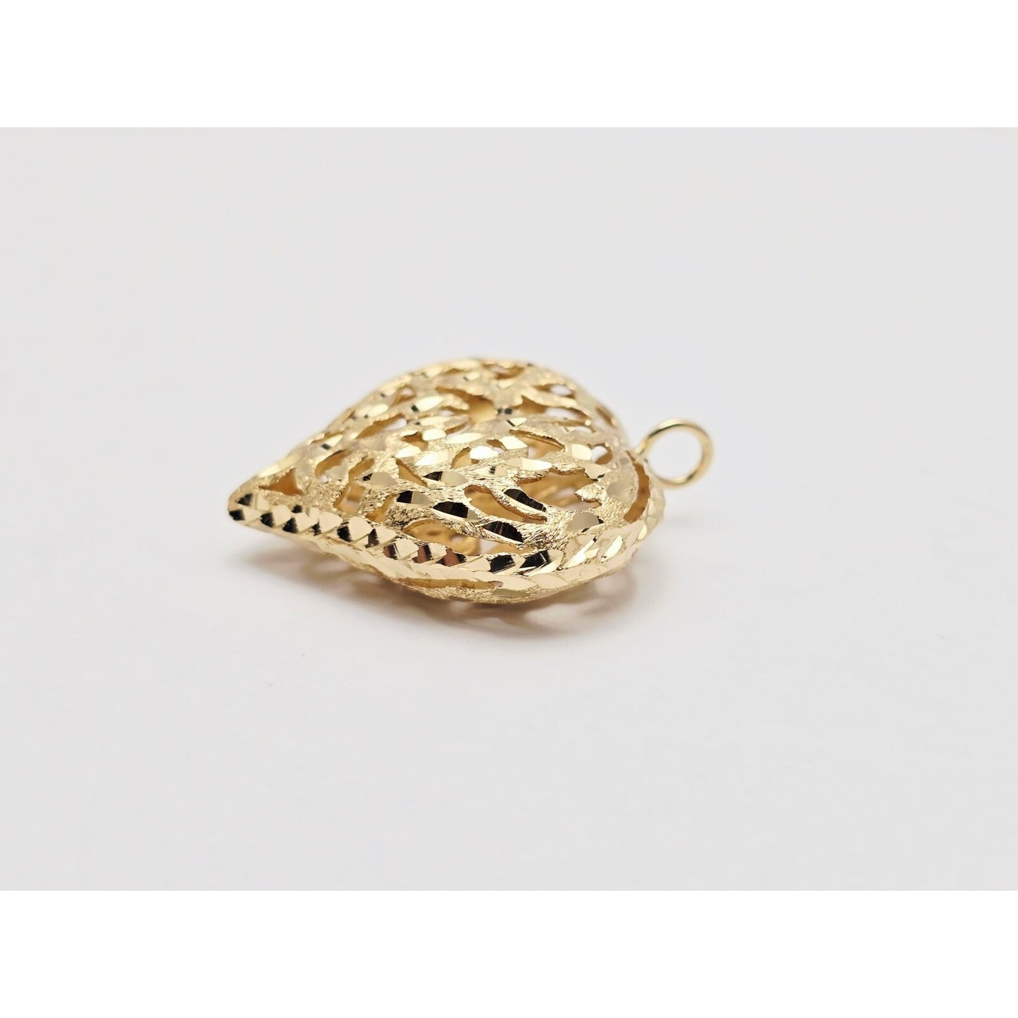 14K Yellow Gold Diamond Cut Puffy Heart Charm Pendant