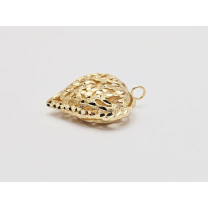 14K Yellow Gold Diamond Cut Puffy Heart Charm Pendant