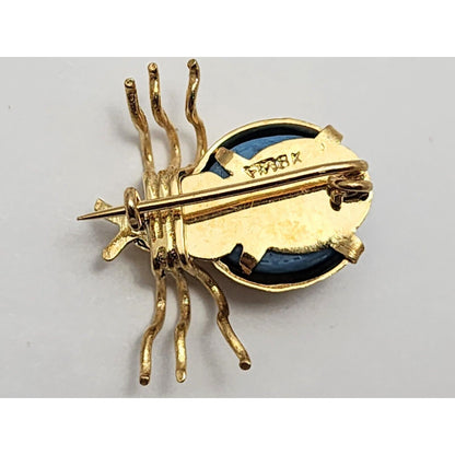 Vintage 18K Yellow Gold Scarab Beetle Synthetic Turquoise Brooch Pin