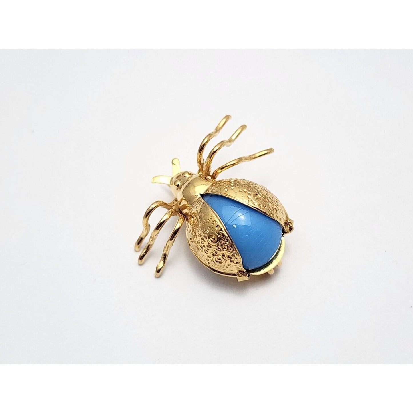 Vintage 18K Yellow Gold Scarab Beetle Synthetic Turquoise Brooch Pin