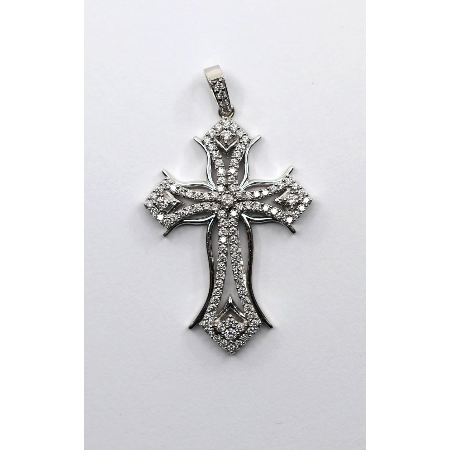 14K White Gold 1ct Diamond Cross Pendant Charm