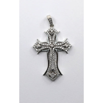 14K White Gold 1ct Diamond Cross Pendant Charm