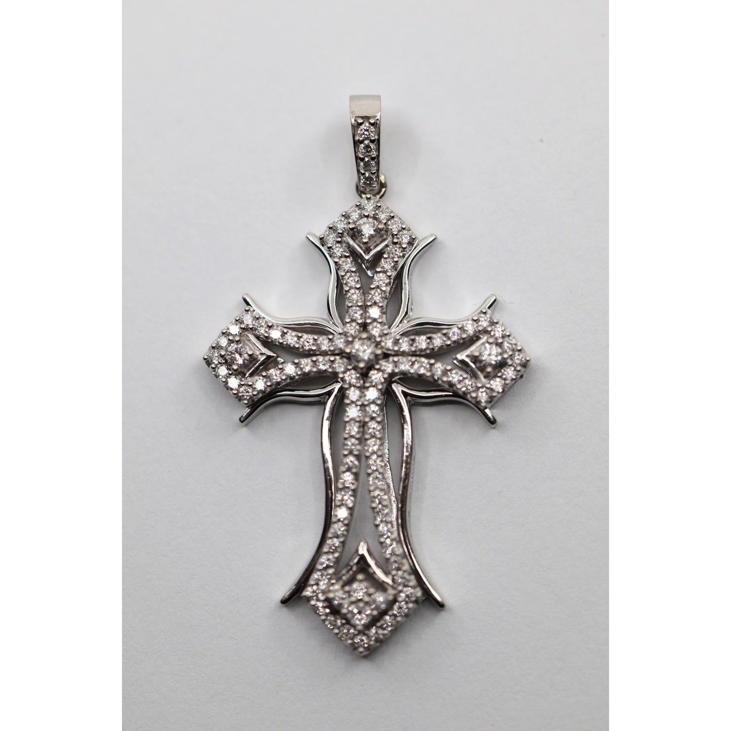 14K White Gold 1ct Diamond Cross Pendant Charm