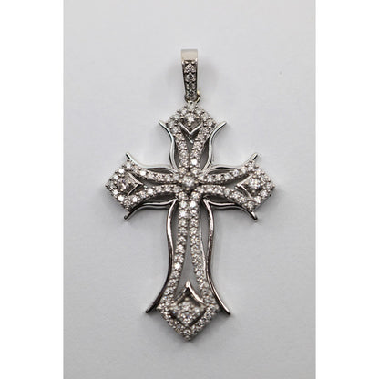 14K White Gold 1ct Diamond Cross Pendant Charm