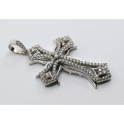 14K White Gold 1ct Diamond Cross Pendant Charm