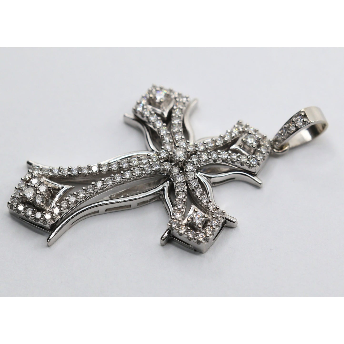 14K White Gold 1ct Diamond Cross Pendant Charm